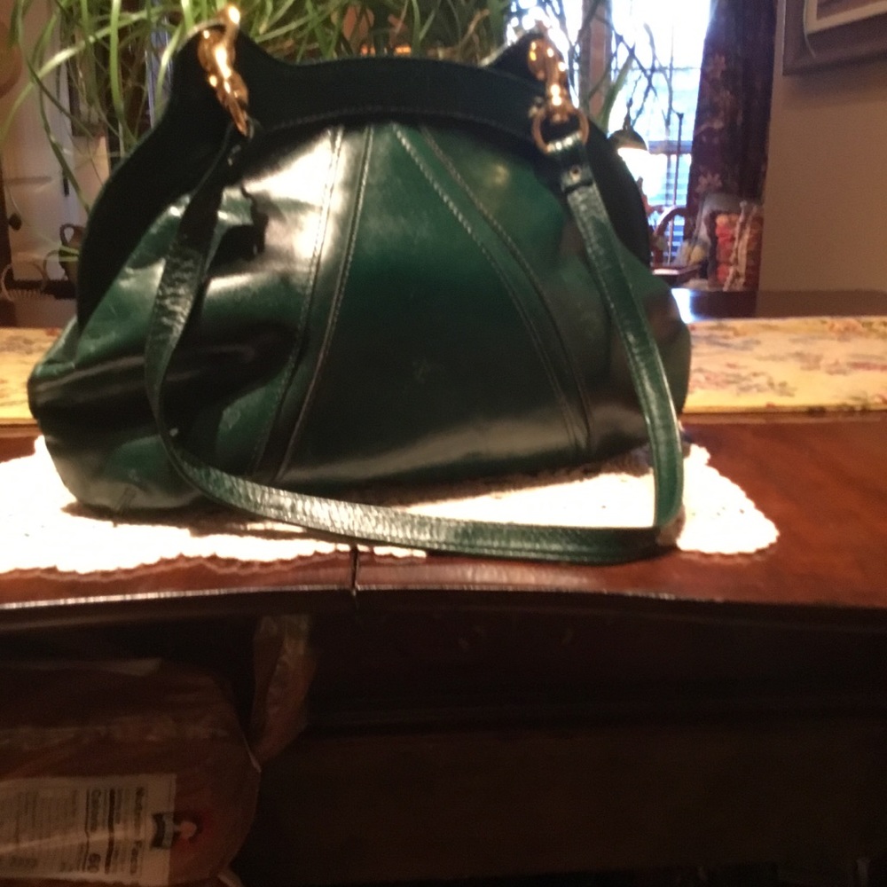 Green leather handbag